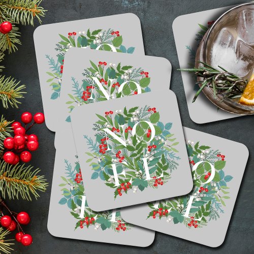 NOEL Berries and Greenery Christmas Square Paper Coaster