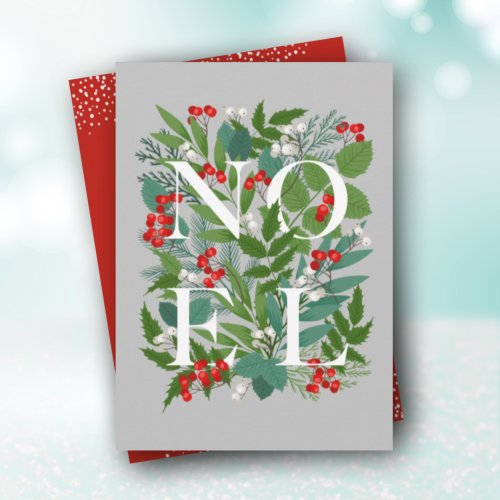 NOEL Berries and Greenery Holiday Card