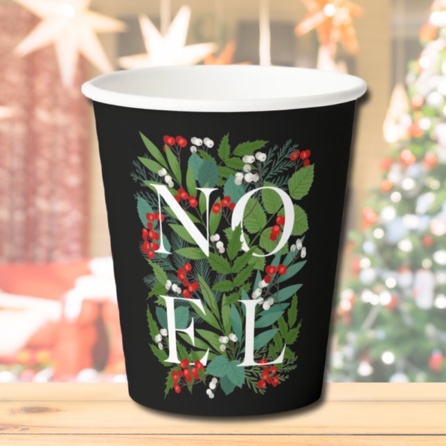 NOEL Berries Greenery Black Christmas Paper Cups (Creator Uploaded)