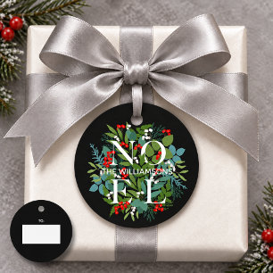 NOEL Berries Greenery Black Holiday Favor Tags