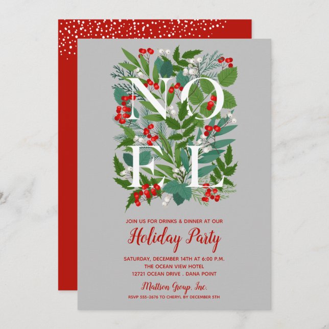 NOEL Berries Greenery Christmas Party Invitations (Front/Back)