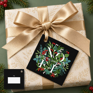 NOEL Berries Greenery Holiday Black Favor Tags