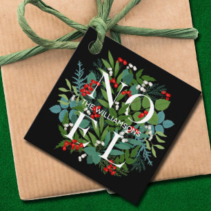 NOEL Berries Greenery Holiday Black Favor Tags