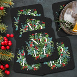 NOEL Berries Greenery Holiday Black Square Paper Coaster<br><div class="desc">The word NOEL among winter leaves and berries on a black background (or any color),  these paper coasters are elegant for any holiday Christmas occasion. MATCHING items in our store.</div>