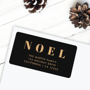 Noel Black and Gold   Christmas Return Address Label