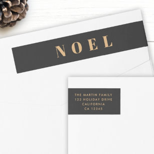Noel Black and Gold   Christmas Return Address Wrap Around Label