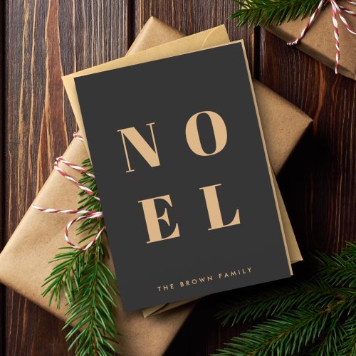 Noel Black and Gold  Trendy Stylish Christmas Holiday Card