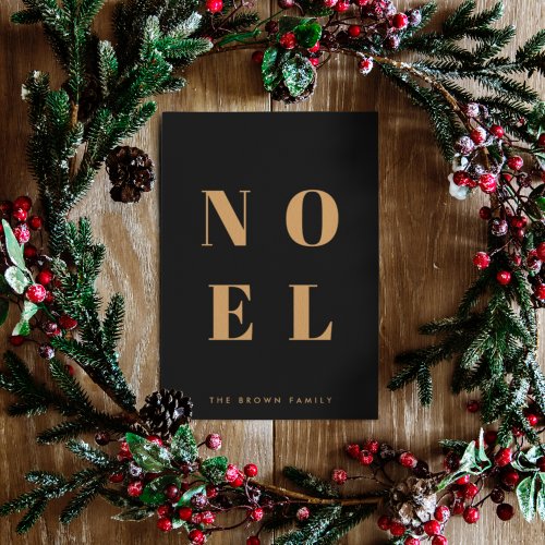 Noel Black and Gold  Trendy Stylish Christmas Holiday Card