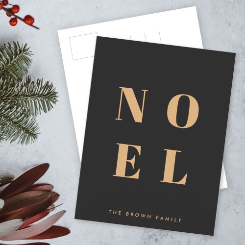 Noel Black and Gold  Trendy Stylish Christmas Holiday Postcard