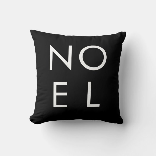 Noel black and white typography throw pillow (Front)