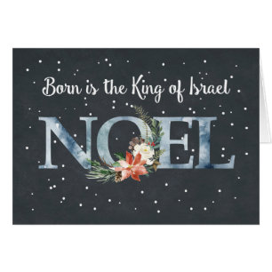 Noel Born is the King Christmas Poinsettia Black Cards