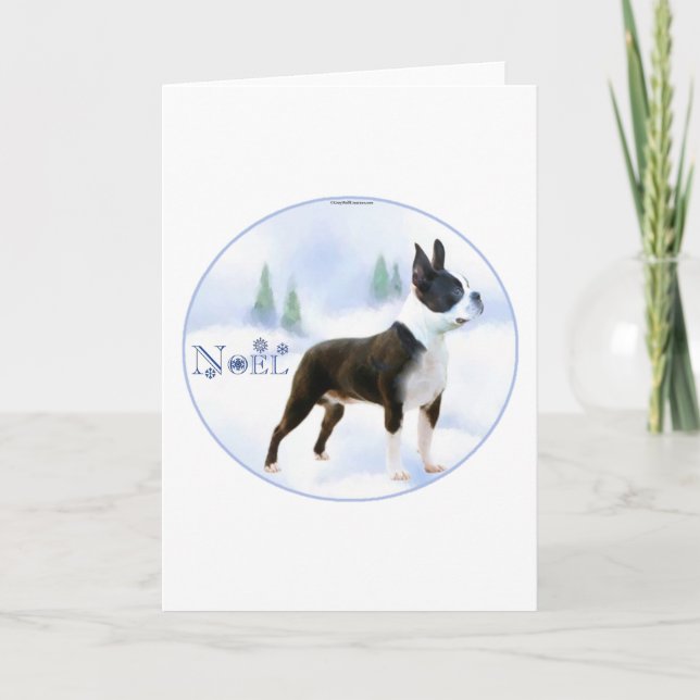 Noel Boston Terrier Christmas Card (Front)