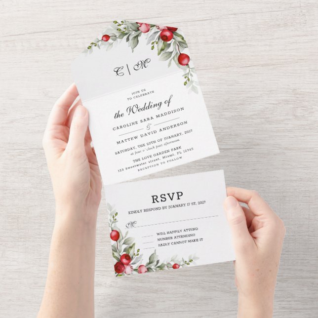 Noel Botanic Winter Wedding  All In One Invitation (Tearaway)