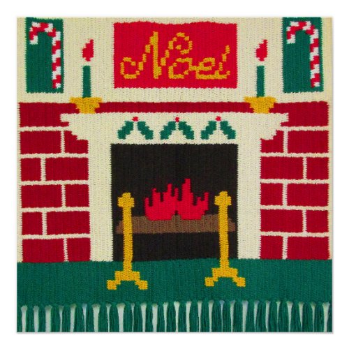 Noel Brick Fireplace Artisan Crochet Print Poster