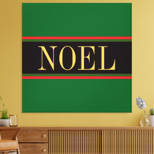 NOEL Bright Red Black Forest Green Holiday Stripes Canvas Print