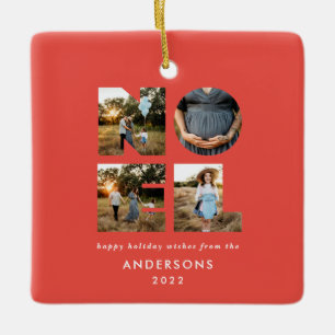 Noel Christmas bold modern 4 photo simple Holiday Ceramic Ornament