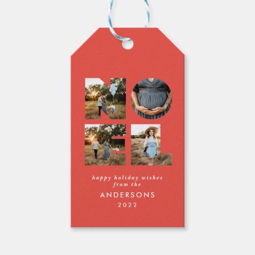 Noel Christmas bold modern 4 photo simple Holiday  Gift Tags