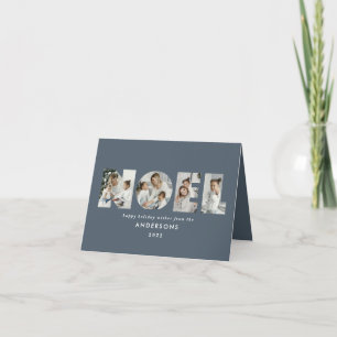 Noel Christmas bold modern 4 photo simple Holiday Letterpress Thank You Card