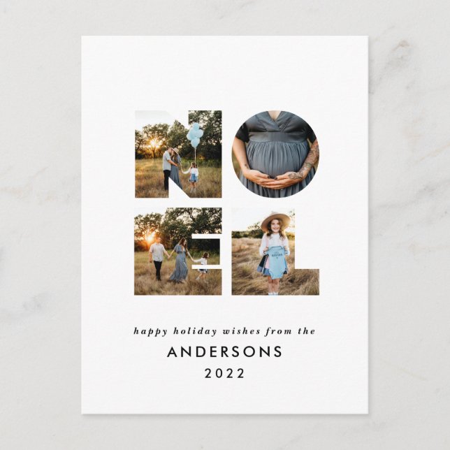 Noel Christmas bold modern 4 photo simple Holiday Postcard (Front)