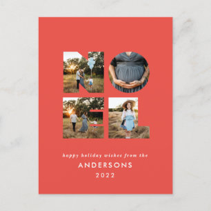 Noel Christmas bold modern 4 photo simple Holiday Postcard
