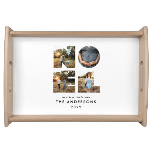 Noel Christmas bold modern 4 photo simple Holiday Serving Tray