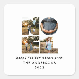 Noel Christmas bold modern 4 photo simple Holiday Square Sticker