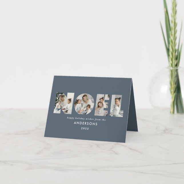 Noel Christmas bold modern 4 photo simple Holiday Thank You Card (Front)