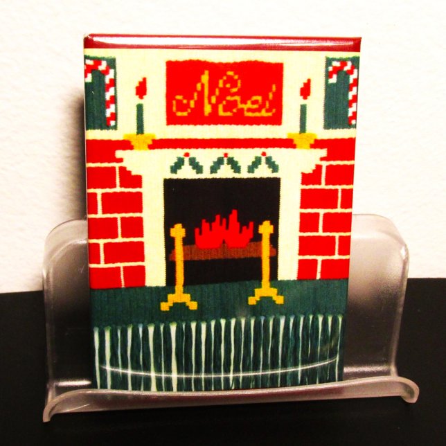 Noel Christmas Fireplace Artisan Crochet Print Magnet (Creator Uploaded)