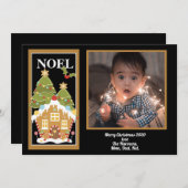 Noel Christmas Greeting Gingerbread House Photo Holiday Card (Front/Back)