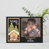 Noel Christmas Greeting Gingerbread House Photo Holiday Card (Standing Front)