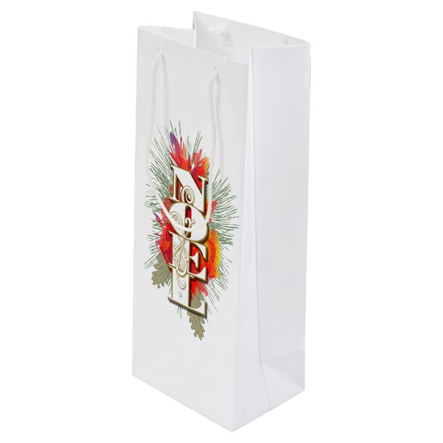 Noel Christmas Greeting Wine Gift Bag (Front Angled)