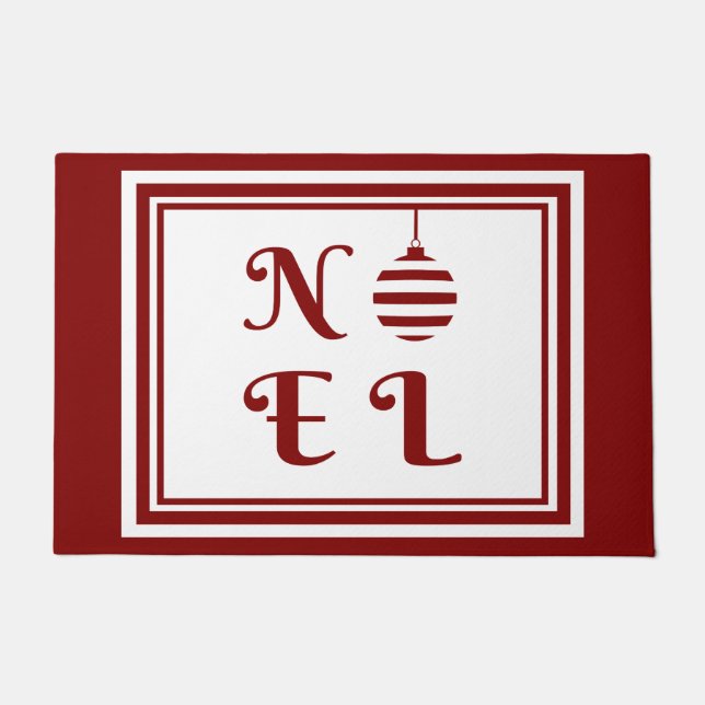 NOEL Christmas Holiday Red And White Bauble Doormat (Front)
