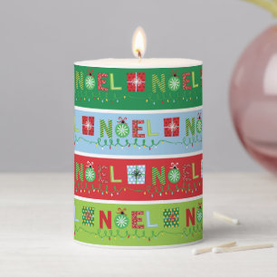 Noel Christmas Holidays Festive Modern Typography Pillar Candle