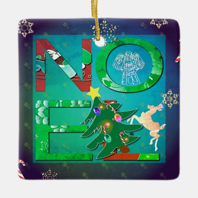 Noel Christmas + Photo  Ceramic Ornament (Front)