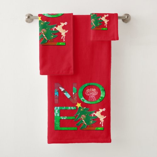 Noel Christmas Red Bath Towel Set