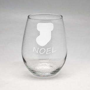 Noel Christmas Stocking Small Stemless Wine Glass