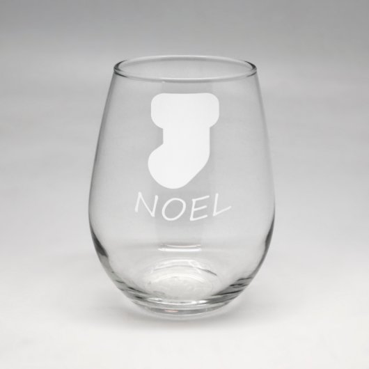 Noel Christmas Stocking Small Stemless Wine Glass (Front)