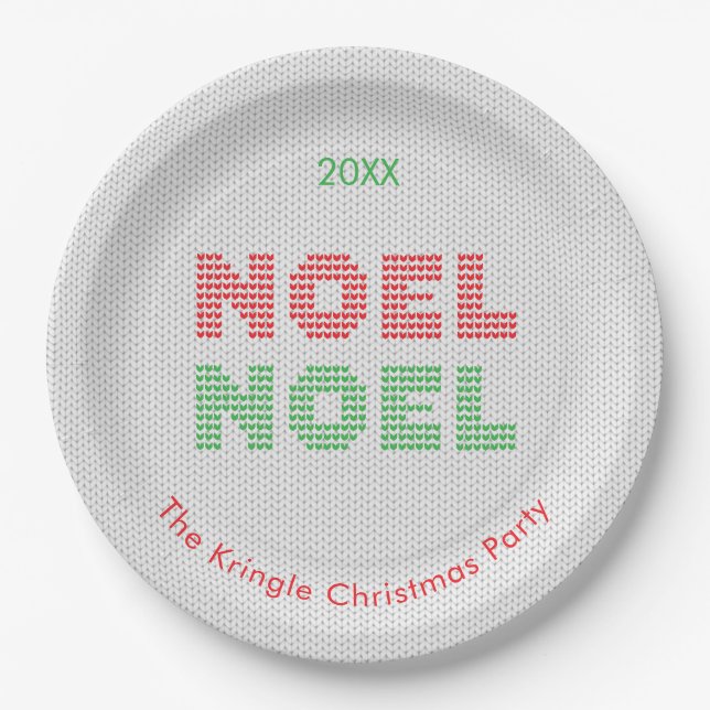 Noel Christmas Sweater Typography Paper Plates (Front)