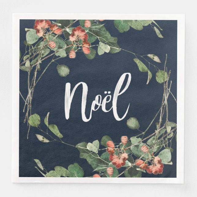 Noel/Christmas Wreath with Berries Paper Dinner Napkins (Front)