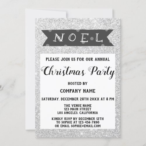 Noel Company Christmas Party Gray Silver Glitter Invitation