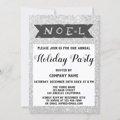 Noel Company Holiday Party Gray Silver Glitter Invitation