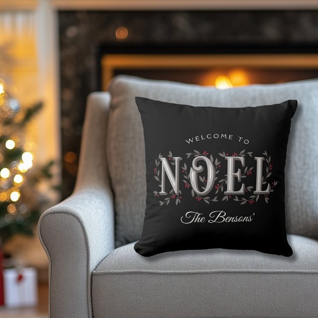 Noel Decorative Black Red Personalized Christmas Throw Pillow (Creator Uploaded)