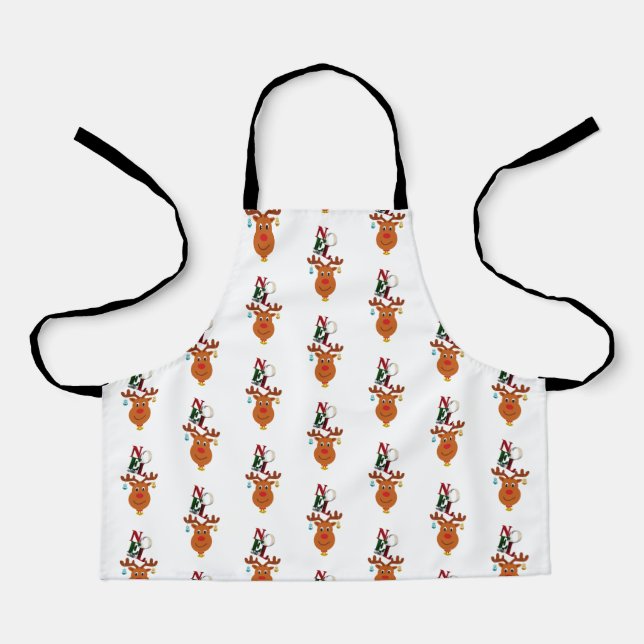 Noel Deer Bells Bauble Rudolf Snowflakes Christmas Apron (Front)
