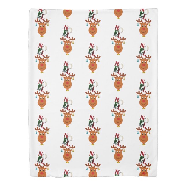 Noel Deer Bells Bauble Rudolf Snowflakes Christmas Duvet Cover (Front)
