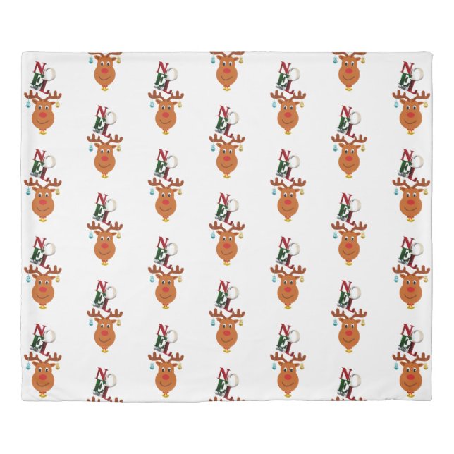 Noel Deer Bells Bauble Rudolf Snowflakes Christmas Duvet Cover (Front)