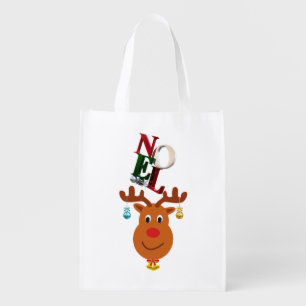 Noel Deer Bells Bauble Rudolf Snowflakes Christmas Grocery Bag