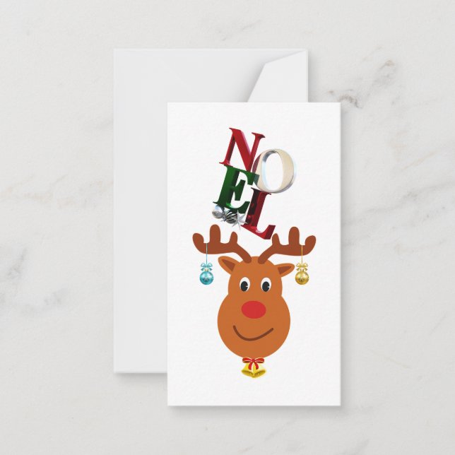 Noel Deer Bells Bauble Rudolf Snowflakes Christmas Note Card (Front)