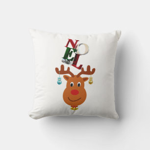 Noel Deer Bells Bauble Rudolf Snowflakes Christmas Throw Pillow