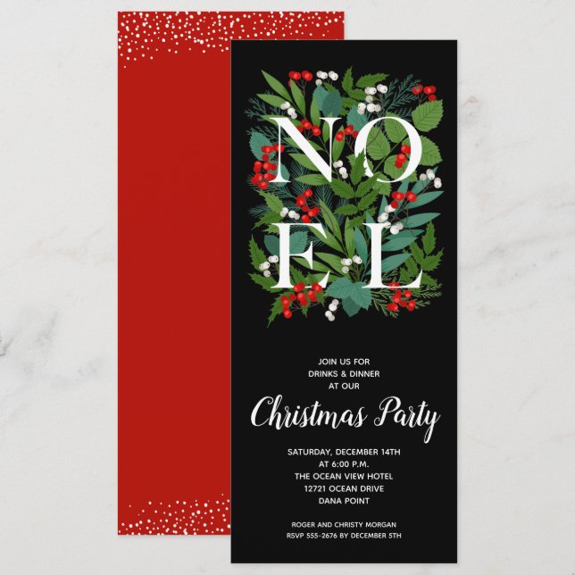 NOEL Elegant Greenery Holiday Invitation (Front/Back)