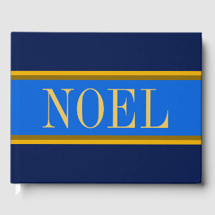 NOEL Elegant Royal Blue Navy Christmas Stripes Guest Book